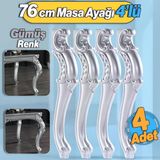 4 Adet Valenta Masa Dresuar Ayağı 76 Cm Gümüş Ayak Mutfak Yemek Masası Mobilya Ayakları Gümüş Gri