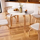 4 Ahşap Sandalyeli Yuvarlak Yemek Masası Seti, Eşleşen Sandalyeli Beyaz Üst Mutfak Masası, Daire için Modern Yemek Odası Mobilyaları, Kahvaltı Köşesi veya Küçük Alan (1 Yemek Masası 4 Sandalye Seti)