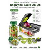 4 Berry 12 Parça Çok Fonksiyonlu Sebze Doğrayıcı ve Rende Seti – Sızdırmaz Salata Kabı