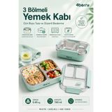 4 Berry 3 Bölmeli Paslanmaz Çelik Yemek Kabı – Sızdırmaz Kapaklı, Taşınabilir Beslenme Kabı - Su Yeşili