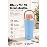 4 Berry 4Berry 700 ML Termos Matara Çift Cidarlı Vakum Yalıtımlı Sıcak Soğuk Tutan Sızdırmaz Kapaklı - Mavi
