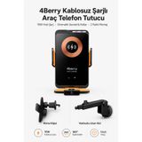 4 Berry 66W Manyetik Hızlı Şarjlı Kablosuz Araç Telefon Tutucu – Otomatik Sensörlü, Vantuz ve Klima Klipsli