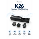 4 Berry K26 Kablosuz Yaka Mikrofonu Type-C Çift Mikrofon Gürültü Azaltma Şarj Kutulu Vlog Röportaj Mikrofonu