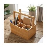4 Bölmeli Bambu Kaşıklık ve Organizer - Tezgah Üstü Çatal Bıçak Düzenleyici Taşıma Kulplu Servis Standı (23 x 16 x 12 Cm) - 0,5 x 7 cm