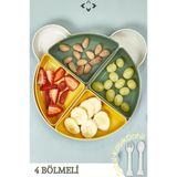 4 Bölmeli Çıkarılabilir Ayıcık Desenli 7 Parça Mama Yemek Tabağı Ve Çatal Kaşık Seti Bpa Free