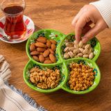 4 Bölmeli El Yapımı Seramik Çerezlik ve Kuruyemiş Tabağı El Yapımı Seramik Çerezlik, Lüks Sunumluk Atıştırmalık Otel Restoran Yat ve Karavan İçin Artisan Servis Tabağı, LİMON YEŞİLİ