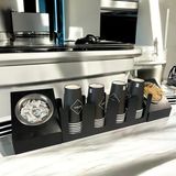 4 Bölmeli Karton Bardaklık ve 2' Li Tek Yuvalı Karistirici ve Şeker Endüstriyel Mutfak Kahve Aksesuar Düzenleyici Siyah Çok Bölmeli Kafe/ofis Kahve Standı