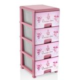 4 Çekmece Pembe Peri Kız Desenli BüyükBoy Ultra Lüks Komidin Yüksekliği 93cm 43x38 Plastik Dolap Raf