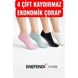 4 Çift Kaydırmaz Unisex Yoga, Pilates, Tavaf Çorabı | Spor Patik Çorap Ekru|Pembe|Siyah |Yeşil 36-40