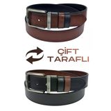 4 Cm. Çift Taraflı Spor Model Suni Deri Unisex Kot Kemer Kahverengi/Siyah