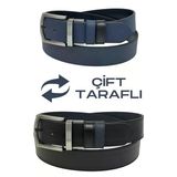 4 Cm. Çift Taraflı Spor Model Suni Deri Unisex Kot Kemer Lacivert/Siyah