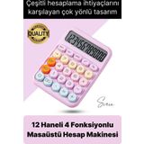 4 Fonksiyonlu Renkli Hesap Makinesi 12 Haneli Yuvarlak Tuşlu Şirin Masaüstü Ofis Kompakt