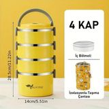 4 Gözlü Çelik Desenli Sarı Termal Bento Kutusu Çocuklar Için Şirin - Kestane Akaju - Option-1