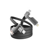 4-in-1 Çok Fonksiyonlu USB Şarj Kablosu, Apple CarPlay ve Android Auto Uyumlu, Örgülü Kablo, Hızlı Şarj 1 Metre