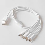 4 in 1 USB Tip-C Şarj Kablosu Çoklayıcı, Beyaz, 1 Metre, Çoklu Cihaz Şarj Kablosu