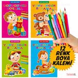 4 Kalın Boyama Kıtabı (Okul Oncesı Ve İlkokul) + Boya Kalem Seti