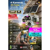 4 Kamera 20Mp 360 İzleme Güneş Enerjili 4G Sim Kartlı Güvenlik Kamerası 128Gb Sd Ve 50Gb İnternet