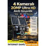 4 Kamera 20mp Ultrahd Güneş Enerjili Sim Kartlı Güvenlik Kamerası 15gb İnternet 128gb Sd Kart