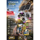 4 Kamera 360 Görüş 20mp 4g Güneş Enerjili Sim Kartlı Güvenlik Kamerası - Otomatik Kişi Takibi