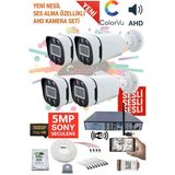 4 Kamera Sesli Güvenlik Seti - 5Mp Sony Seculens, 1080P Hd Ahd, Gece Renkli Görüş, 4X Ultra Warm Led, Colorvu Teknolojisi, V2