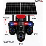 4 Kameralı 3 Ptz 16Mp 4G Solar 4 Lensli Sim Kartlı Çift Güneş Panelli Güvenlik Kamerası Mpia