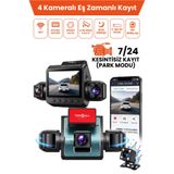 4 Kameralı Araç İçi Kamera Lcd Ekranlı 360° 1080P HD Gece Görüşü, G Sensor, Park, Döngü Kayıt WDR, Uygulama Kontrol