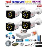 4 Kameralı Gece Renkli 8 Adet Warm Ledli Yeni Nesil 5 Mp Kuruluma Hazır Güvenlik Kamerası Seti
