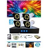 4 Kameralı Kare 4 Dış Kamera Set 250 GB HDD Dahil Full Hd Renkli Gece Görüşlü Güvenlik Kamerası Sistemi