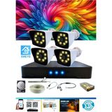 4 Kameralı Kare 4 Dış Kamera Set 500 GB HDD Dahil Full Hd Renkli Gece Görüşlü Güvenlik Kamerası Sistemi
