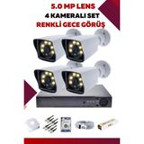 4 Kameralı Set - 5mp Sony Lensli Full Hd Gece Görüşlü Güvenlik Kamerası Sistemi - A3T92UJD2A - Led