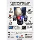 4 Kameralı Sim Kartlı Kamera, 2 Solar Panelli, Ptz Aydınlatmalı, 2 Yönlü Konuşma, Çakar