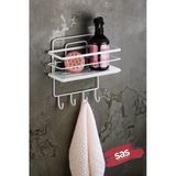 4 Kancalı Yapışkanlı Ayarlanabilir Banyo Duş Rafı – Paslanmaz Kristal Şampuanlık (Yapıştır/Vidala) Beyaz - Lş-01 - Bbbk