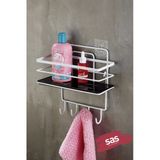 4 Kancalı Yapışkanlı Ayarlanabilir Banyo Duş Rafı – Paslanmaz Kristal Şampuanlık (Yapıştır/Vidala) Beyaz-Siyah - Lş-01 - Bsbk