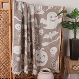 4 Kat Müslin Pike Tek Kişilik %100 Pamuklu Jakarlı Yatak Örtüsü Tv Battaniyesi 140X200 Halloween - Bej