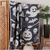 4 Kat Müslin Pike Tek Kişilik %100 Pamuklu Jakarlı Yatak Örtüsü Tv Battaniyesi 140X200 Halloween - Siyah
