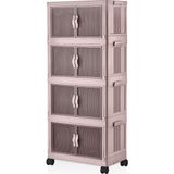 4 Kat Portatif Organizer Tekerlekli Çok Amaçlı Katlanabilir Dolap, Kapaklı Düzenleyici Raf Mutfak, Banyo, Genç Odası, Garaj ve Ardiye Için Toparlayıcı Ünite, Stop Tekerlekli (Pudra) - Ahşap