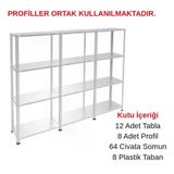 4 Katlı 3'Lü Galvaniz Çelik Raf - Depo, Arşiv, Kiler, Dosya, Market Rafı 43X75 Cm 200 Cm 1.00 Mm