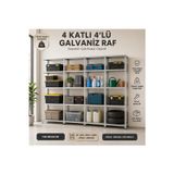 4 Katlı 4'lü Galvaniz Çelik Raf - Depo, Arşiv, Kiler, Dosya, Market Rafı, Mutfak Raf, Çok Amaçlı Raf 43x93x150 cm