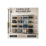 4 Katlı 4'lü Galvaniz Çelik Raf - Depo, Arşiv, Kiler, Dosya, Market Rafı, Mutfak Raf, Çok Amaçlı Raf 43x93x200 cm