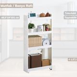4 Katlı Beyaz Mutfak Rafı Tekerlekli Organizer Dar Banyo Düzenleyici - Çok Renkli