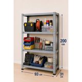 4 Katlı Çelik Raf Sistemi, Depo, Arşiv, Kiler, Dosya, Market, Çiçek, Ayakkabı Rafı – 31X93X200 cm – Kalınlığı: 0,70 mm - Gri