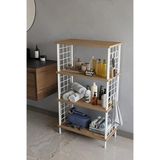 4 Katlı Çevir Kur Beyaz Metal Telli Banyo Rafı |Çok Amaçlı Düzenleyici, Organizer Stand Banyo Dolabı Atlantik Çam