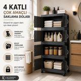 4 Katlı Çok Amaçlı Plastik Saklama Dolabı Tekerlekli Kapaklı Düzenleyici Dolap Siyah