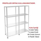 4 Katlı Duble Galvaniz Çelik Raf - Depo, Arşiv, Kiler, Dosya, Market Rafı 59X75 Cm 200 Cm 1.00 Mm
