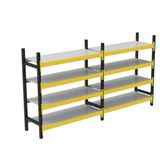 4 Katlı Duble Midi Rack - Ekonomik Depo,Arşiv, Kiler Rafı Siyah-Turuncu 46X150 Cm 100 Cm
