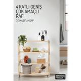 4 Katlı Geniş Raflı Masif Ahşap Çok Amaçlı Raf – Mutfak, Banyo, Ofis Düzenleyici - Kahverengi