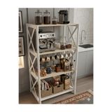 4 Katlı Kahve Köşesi Ahşap Raf Ünitesi – Beyaz & Doğal Ahşap, Çok Amaçlı Dekoratif Stand, Mutfak Kahve Köşesi Organizer, Ayakkabılık & Raf (54x37x105 cm) (Beyaz)