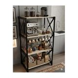 4 Katlı Kahve Köşesi Ahşap Raf Ünitesi – Beyaz & Doğal Ahşap, Çok Amaçlı Dekoratif Stand, Mutfak Kahve Köşesi Organizer, Ayakkabılık & Raf (54x37x105 cm) (Siyah)