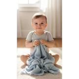 4 Katlı Müslin Bebek Battaniyesi,%100 Pamuk, Püsküllü Kenarlı, 115x100 cm, 230 Gram, Çok Amaçlı, Havuz ve Banyo Kullanımına Uygun (BEBE MAVİ)