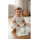 4 Katlı Müslin Bebek Battaniyesi,%100 Pamuk, Püsküllü Kenarlı, 115x100 cm, 230 Gram, Çok Amaçlı, Havuz ve Banyo Kullanımına Uygun (KIRIK BEYAZ)